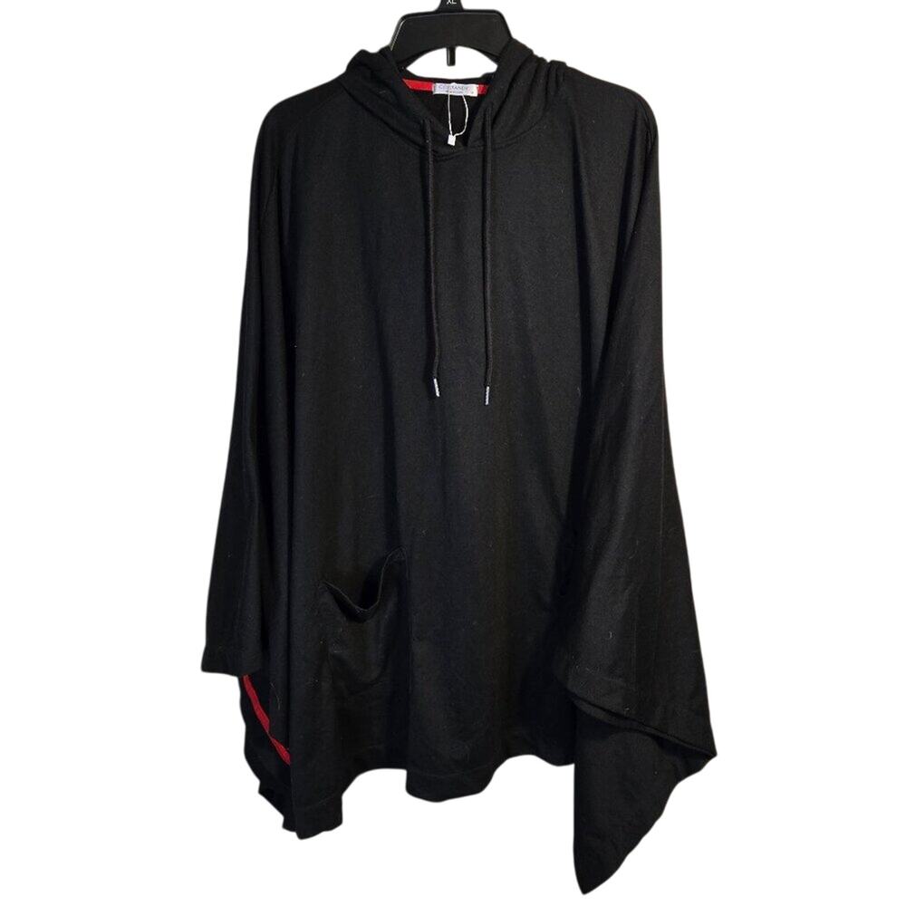 Coofancy Medium Black Asymmetrical Poncho Hoodie with Red Trim [0349]